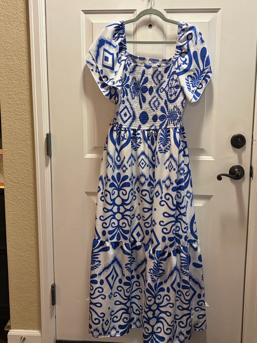 Blue and White Patterned Maxi Dress